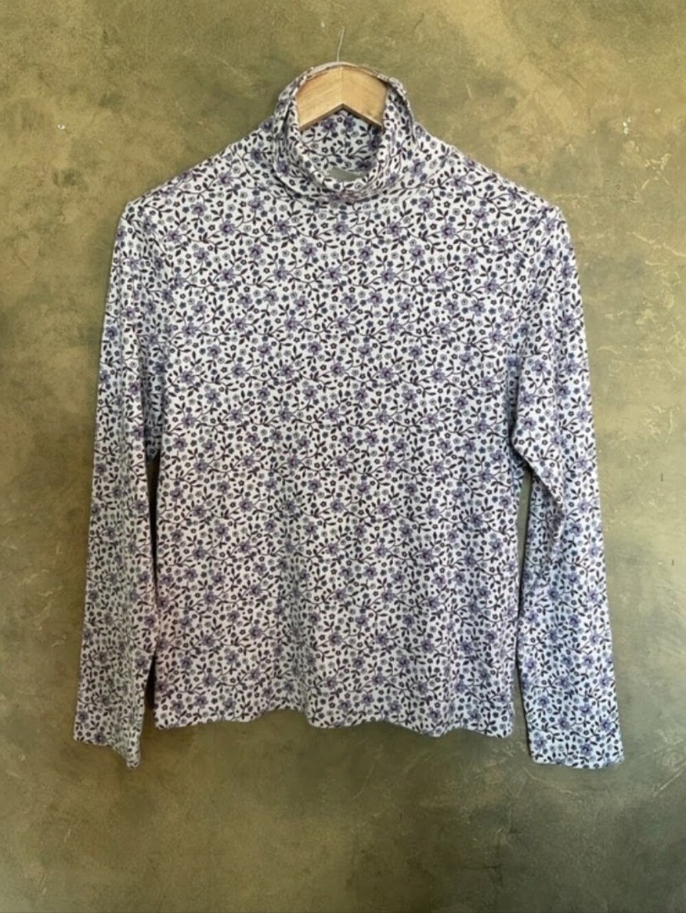L.L. Bean Long Sleeve Lightweight Cotton Rib Turtleneck Micro Floral Pattern S